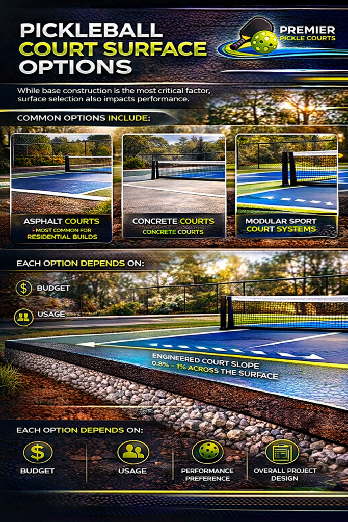 Pickleball court surface options infographic - Wisconsin