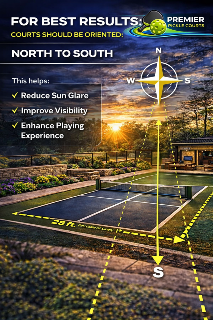 Pickleball court ORIENTATION - When possible North to South