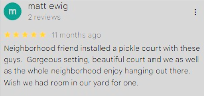 Pickle Ball Court Installation Wisconsin Testimonial