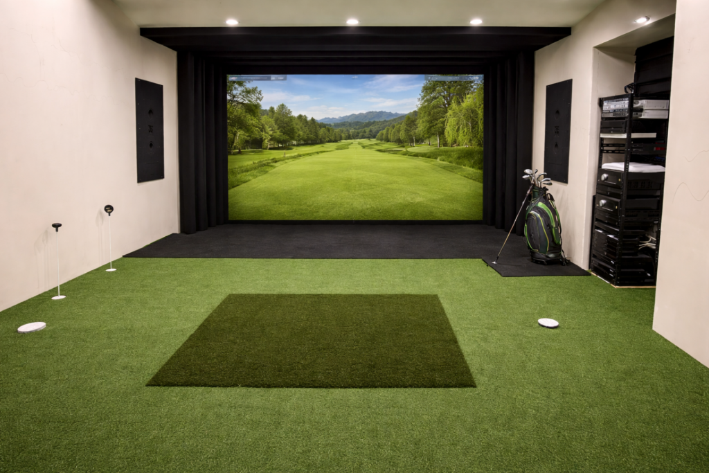 Simulator and putting green installation set up