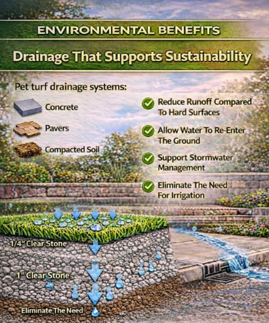 Alternative to impervious surfaces - Pet Turf fully pervious artificial grass system with Sustainable pet turf drainage benefits - Wisconsin - Madison - Milwaukee - Midwest