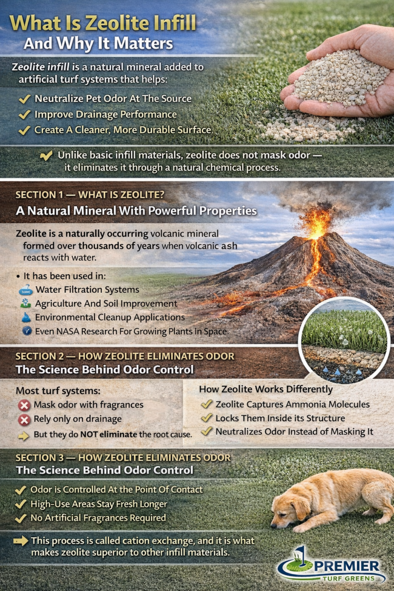 What is zeolite for pet turf installation - Picture showing where the mineral came from and how its used
